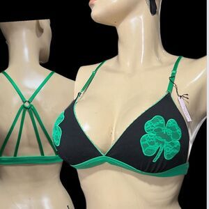 Victoria's Secret St. Patrick's Day Shamrock Unlined Bralette Bra Black …